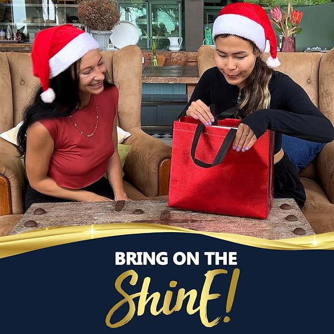 Nush Nush Shiny Red Gift Bags Large Size – Set of 30 Reusable Large Red Gift Bags With Handles - Perfect Goodie Bag for Christmas Gifts, Birthday Party Favors, Return Gifts, Small Business –13x5x11