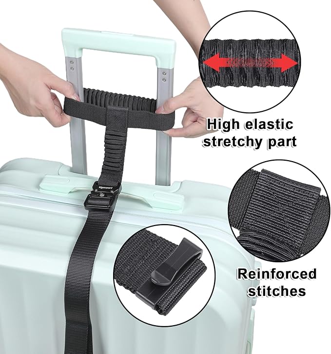 Vigorport Luggage Straps, Straps for Suitcase, Add A Bag Stretchable Attachment Accessories for Connect Your 3 Luggage Together (Black, 1.25" Width)