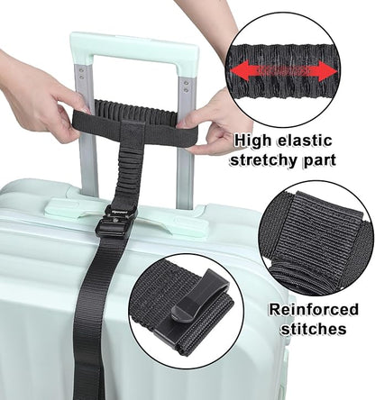 Vigorport Luggage Straps, Straps for Suitcase, Add A Bag Stretchable Attachment Accessories for Connect Your 3 Luggage Together (Black, 1.25" Width)
