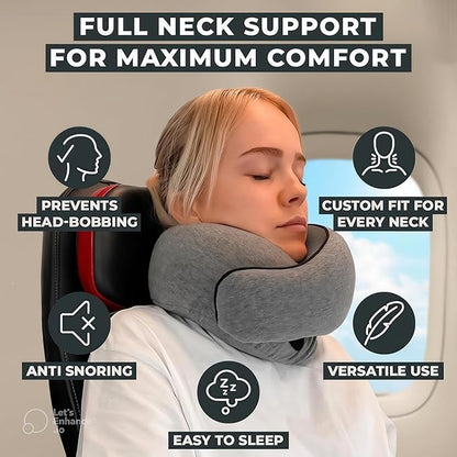 Neck Travel Pillow – Ergonomic Airplane Pillow for Neck Support & Comfort | Compact & Washable Cover | Perfect for Airplane, Car, Train & Home Use | Travel Pillow for Adults & Kids (Gray)