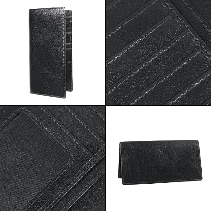 ELIZO Men's Genuine Leather Long Wallet - RFID Blocking Rodeo Checkbook Wallet | Slim Western Bifold Wallet with 16 Card Slots, ID Window | Top Grain Leather Cowboy Wallet
