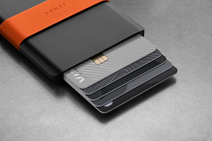 JAMES° The Lowe Minimalist CNC-Machined Aluminum Men's Wallet, Naturally RFID-Blocking, Simple, Clean, Slim - Black + Fire