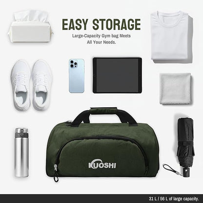 56L Gym Bag Sports Duffle Bag with Shoe Compartment & Wet Pocket, Carry-on Luggage Bag with Quick-Access Pouch, Weekender Overnight Travel Bag for Men & Women