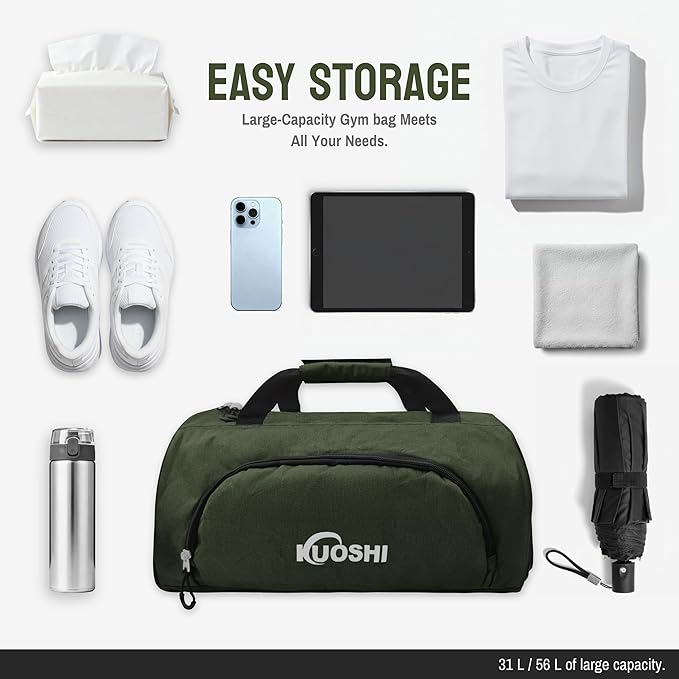 Gym Bag for Men & Women with Shoe Compartment & Wet Pocket, 31L Water Resistant Sports Duffle Bag with Quick-Access Pouch,Multi-Purpose Weekender Overnight Bag