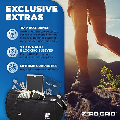 Money Belt for Secure Travel - RFID Blocking Slim Passport Holder - Hidden Waist Pouch for Cash, Credit Cards, Documents - Concealable Under Clothes, Water-Resistant Slim Fanny Pack for Men and Women