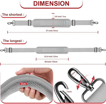 ZINZ 60" Universal Strap with Ultra-Thick Fixed Breathable Pad - Adjustable Heavy-Duty Shoulder Strap for Laptop, Crossbody, Luggage, Gym, Camera Bag and More - L01G01