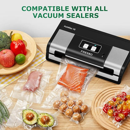 FRESKO Vacuum Sealer Bags Food Rolls 6 Packs - 8" x 20' & 11" x 20', Commercial Grade Seal a Meal Bags for Storage Food and Sous Vide, BPA Free, Customized Size for Vacuum Sealer