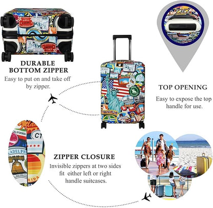 Explore Land Travel Luggage Cover Suitcase Protector Fits 27-30 Inch Case (Statue of Liberty, L)