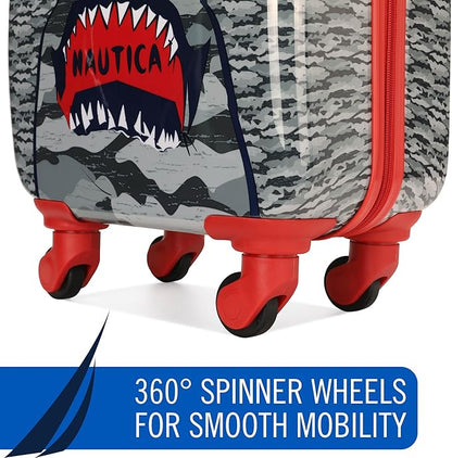 Nautica Kids Luggage - 18" Airline Approved Rolling Hardside Upright Carry-on Suitcase with Wheels (Shark Attack)