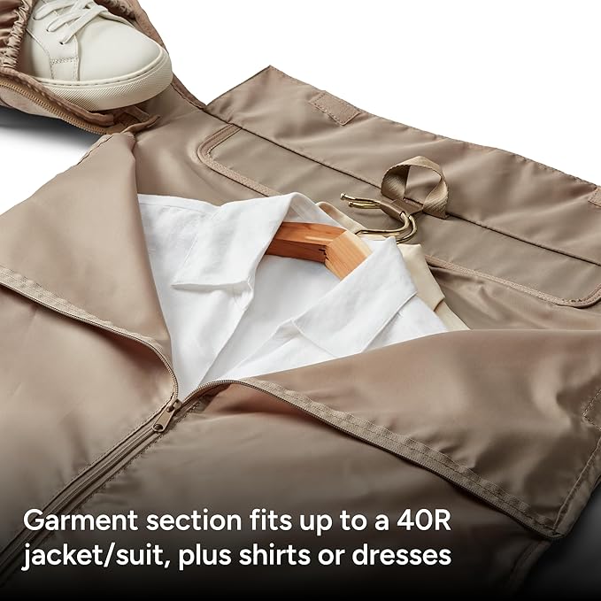 Halfday Convertible 2-in-1 Garment Duffel Weekender Bag 40L | Wrinkle-Free Travel, Hanging Suit Compartment, Shoe Pockets, Trolley Sleeve. Durable & Water-Resistant Carry-On, Stone