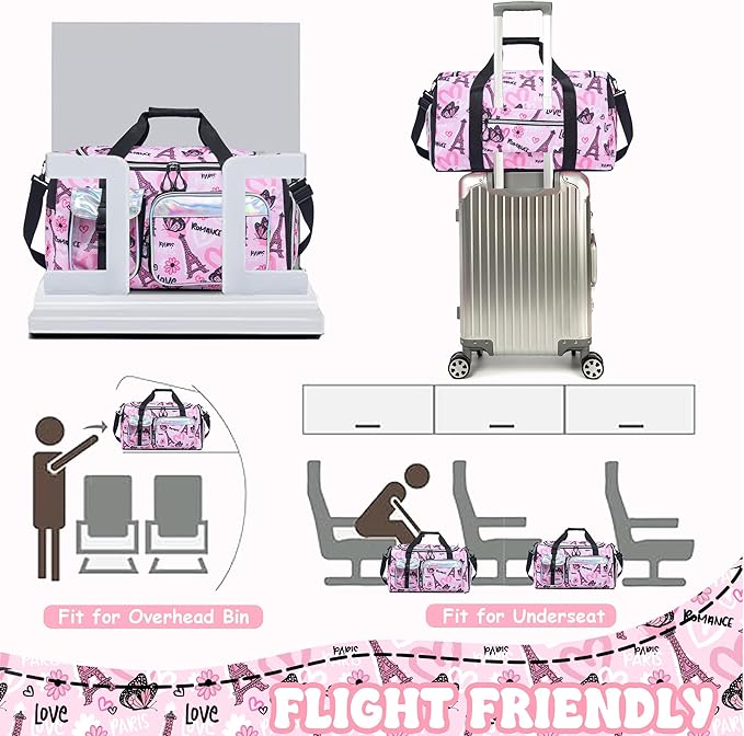 Kid's Luggage Set 3 Piece Suitcase Set 16" Hardside Luggage with Spinner Wheels Girls Carry on Toddler Travel Rolling Suitcase with Duffle Bag Neck Pillow Airline Approved