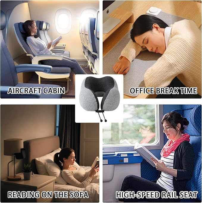 Travel Neck Pillow | Memory Foam Neck Pillow, New Portable U-Shaped Pillow with Neck Support, Breathable & Washable Cover, Compact for Plane, Office, Bus, Train, Sofa, Nap–Includes Storage Bag