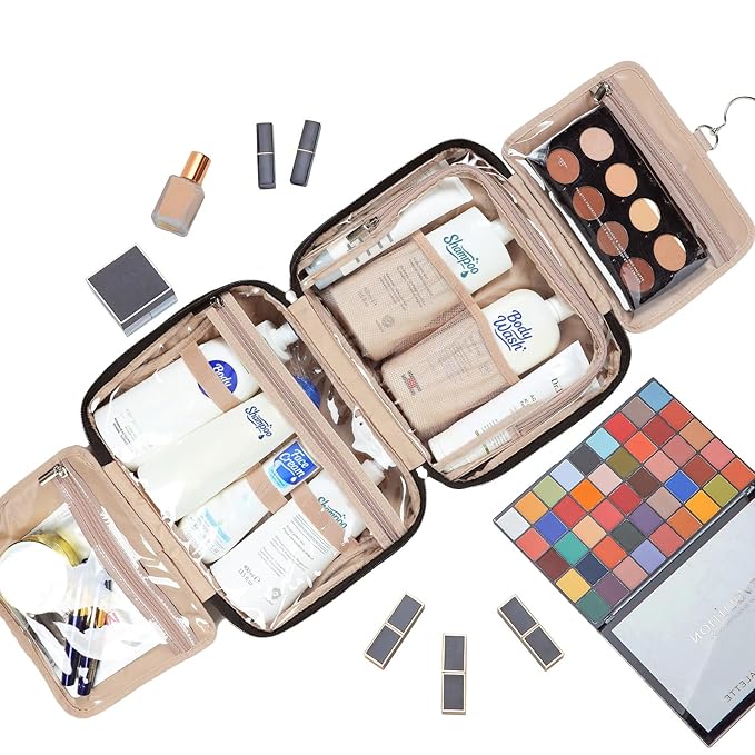 NISHEL Travel Toiletry Bag for Women Large Capacity, Makeup Essentials Organizer, Hanging Case for Accessories, Cosmetics, Black