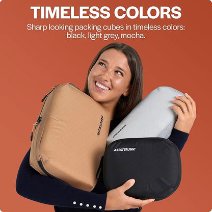 Aerotrunk Ultralight Compression Packing Cubes - Lightweight Travel Organizers for Suitcases and Luggage (3-Pack, Light Grey)