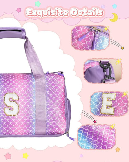 Gifts for Niece-Girl Gym Bag with Shoe Compartment, Kid Personalized Weekender Overnight Bags, Initial Travel Tote with Makeup Pouch, Birthday Gift for Sister Granddaughter (Letter J)