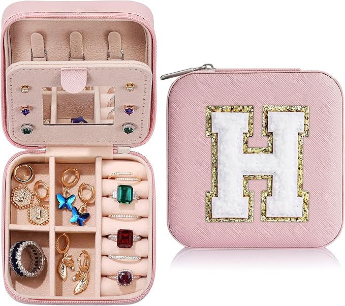 Parima Sister Gifts for Girls - Travel Jewelry Box for Sister, Jewelry Box Organizer for Sister Birthday Gifts | Christmas Gifts for Sister Big Sister Little Sister - Letter H, Pink