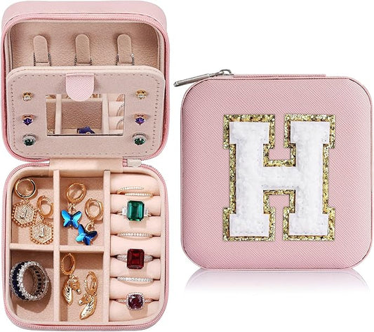 Parima Sister Gifts for Girls - Travel Jewelry Box for Sister, Jewelry Box Organizer for Sister Birthday Gifts | Christmas Gifts for Sister Big Sister Little Sister - Letter H, Pink