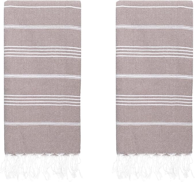 Turkish Beach Towels, Pack of 2 | Oversized, Quick Dry, Sand Free | 100% Cotton, Large 38x71 Towels for Beach, Pool, Travel | Ultra-Soft, Compact, and Absorbent | Light Brown