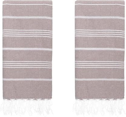 Turkish Beach Towels, Pack of 2 | Oversized, Quick Dry, Sand Free | 100% Cotton, Large 38x71 Towels for Beach, Pool, Travel | Ultra-Soft, Compact, and Absorbent | Light Brown