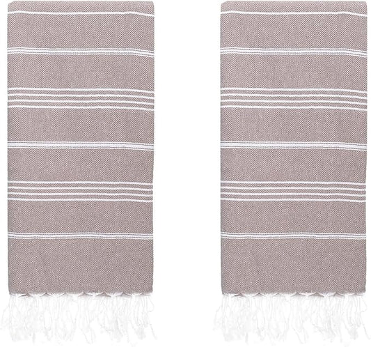 Turkish Beach Towels, Pack of 2 | Oversized, Quick Dry, Sand Free | 100% Cotton, Large 38x71 Towels for Beach, Pool, Travel | Ultra-Soft, Compact, and Absorbent | Light Brown