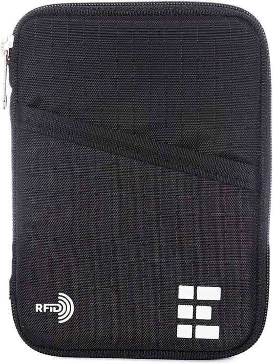Passport Holder & Travel Wallet with RFID Blocking - Premium Document Organizer Case for Men and Women - Holds Passports, Cards, Tickets, ID, Cash - Compact Zippered Wallet - Midnight