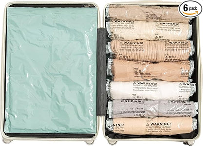 NeatNest 6 Pack Travel Roll-Up Vacuum Storage Bags – 40×60cm (15.7"×23.6"), No Vacuum Needed, Compression Packing Bags for Clothes, Carry-On Luggage, Camping, and Travel