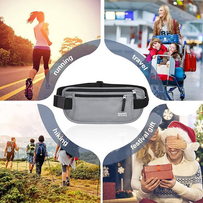 RFID Blocking Money Belt for Men Women, Slim Fanny Pack For Travel，Running,Conceal Waist Wallet For Passport Holder,Phone,Cash(Black Light Grey)