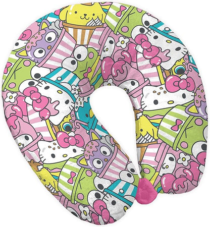 Northwest Sanrio Hello Kitty and Friends Sweet Snacks Travel Neck Pillow, U-Shaped Plush Cushion for Airplane, Traveling, Car, 12x13 inches