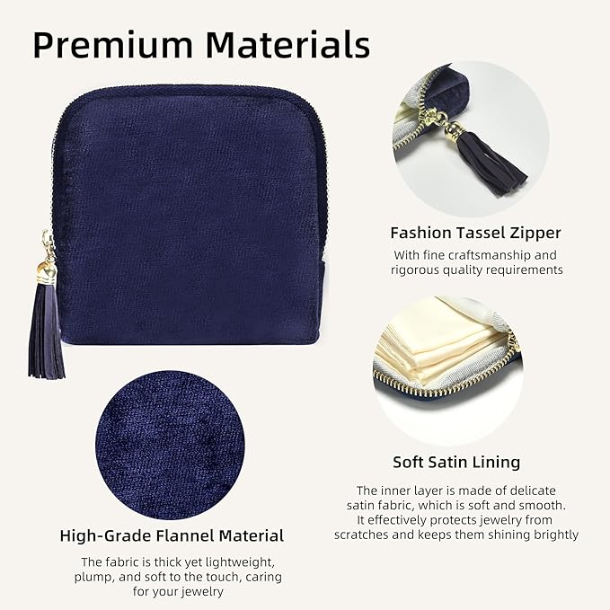 shunmei Small Travel Jewelry Case Mini Travel Jewelry Bag Portable Organizer Storage Pouch for Necklaces, Earrings, Rings, Bracelets, Crystal, Travel Accessory Gifts for Women Girls-Navy Blue