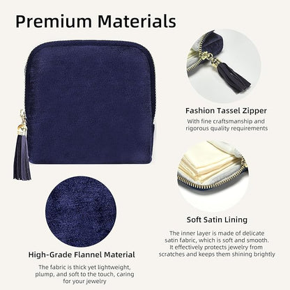 shunmei Small Travel Jewelry Case Mini Travel Jewelry Bag Portable Organizer Storage Pouch for Necklaces, Earrings, Rings, Bracelets, Crystal, Travel Accessory Gifts for Women Girls-Navy Blue