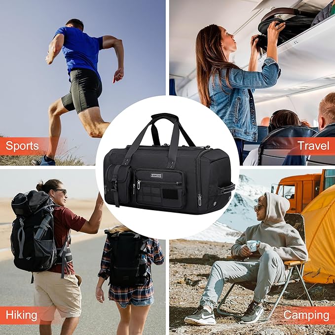 WITZMAN Travel Duffel Bags for Men Large Carry On Weekender Overnight Bag 3 in 1 Backpack with Shoe Compartment （B693 Black）