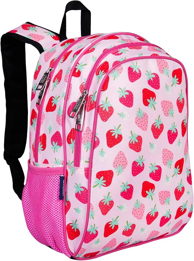 Wildkin 15-inch Kids Backpack – Durable, Padded, Adjustable for School & Travel - Strawberry Patch