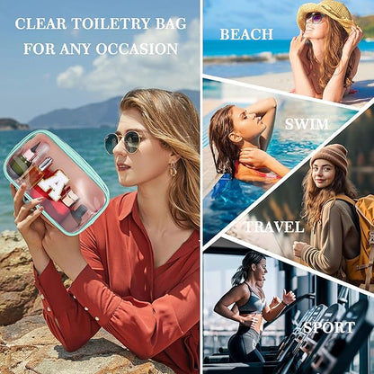 YOOLIFE Initial Clear Makeup Pouch, Clear Makeup Bag Cosmetic Travel Beach Toiletry Bag Travel Essentials Gifts for Women Teen Girlfriend Teacher Mom Birthday Gift for Women Teen Zipper Pouch Blue A