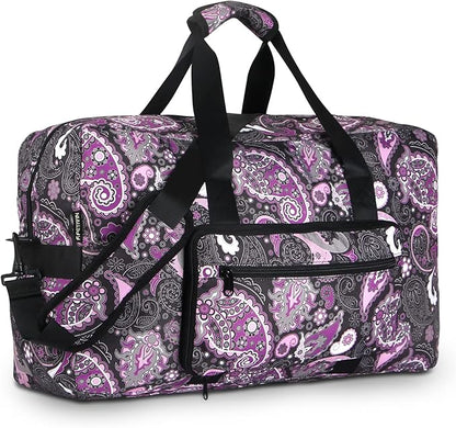 F.FETIVIN Weekender Bag Carry On Travel Duffle Medium Overnight Bag for Women(Purple Paisley)