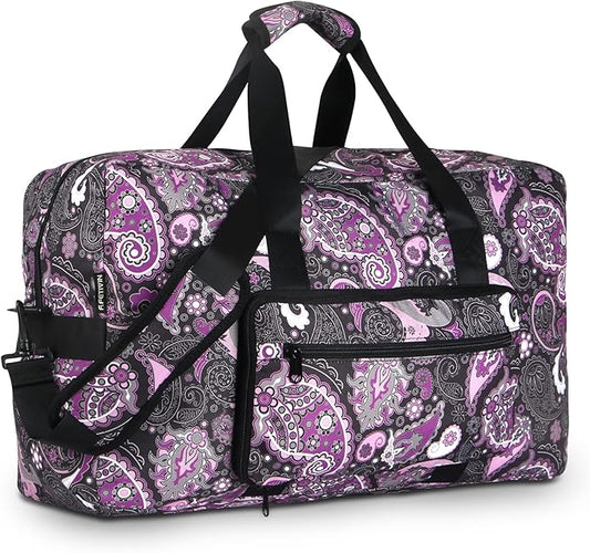F.FETIVIN Weekender Bag Carry On Travel Duffle Medium Overnight Bag for Women(Purple Paisley)