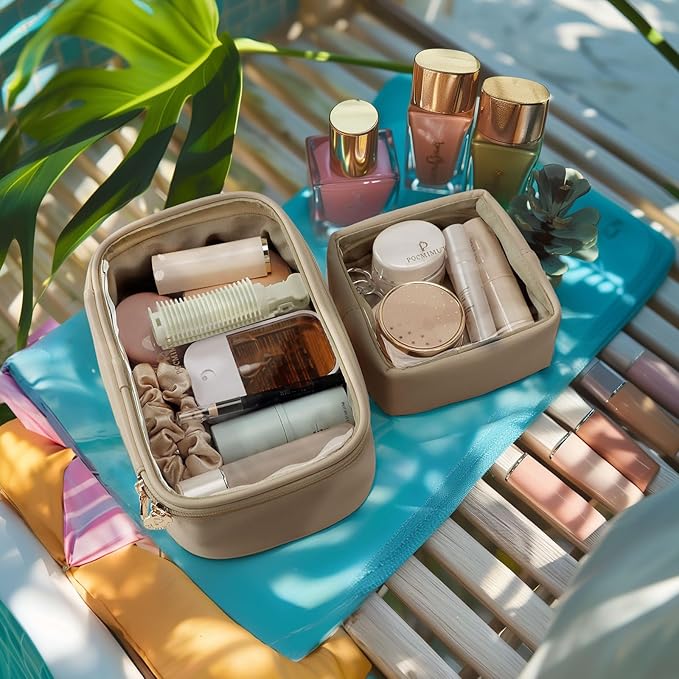 Pocmimut Makeup Bag,Small Makeup Pouch Clear Travel Cosmetic Bag Car Accessories Storage for Women,Travel Essentials Organizers,Apricot