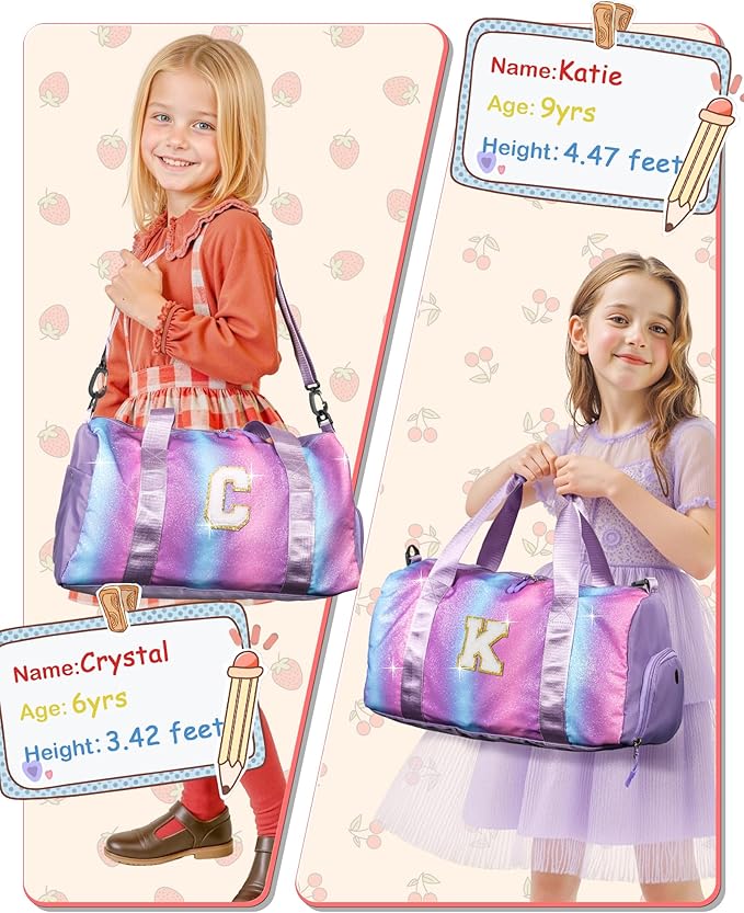 Gifts for 4 5 6 7 8 9 10 Year Old Girls-Girl Gym Bag with Shoe Compartment, Kid Personalized Weekender Overnight Bags, Initial Travel Tote with Makeup Pouch, Gift for Daughter (Letter G)
