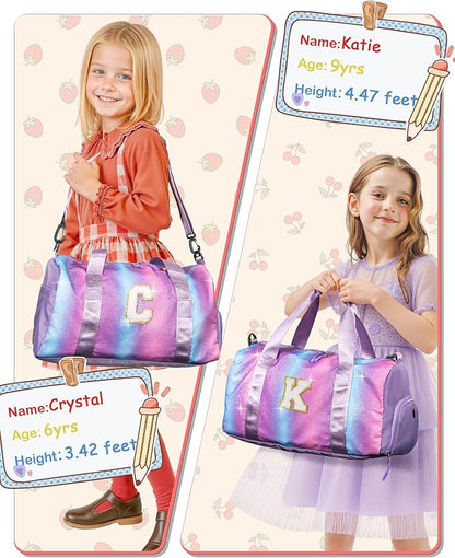 Gifts for 4 5 6 7 8 9 10 Year Old Girls-Girl Gym Bag with Shoe Compartment, Kid Personalized Weekender Overnight Bags, Initial Travel Tote with Makeup Pouch, Gift for Daughter (Letter G)