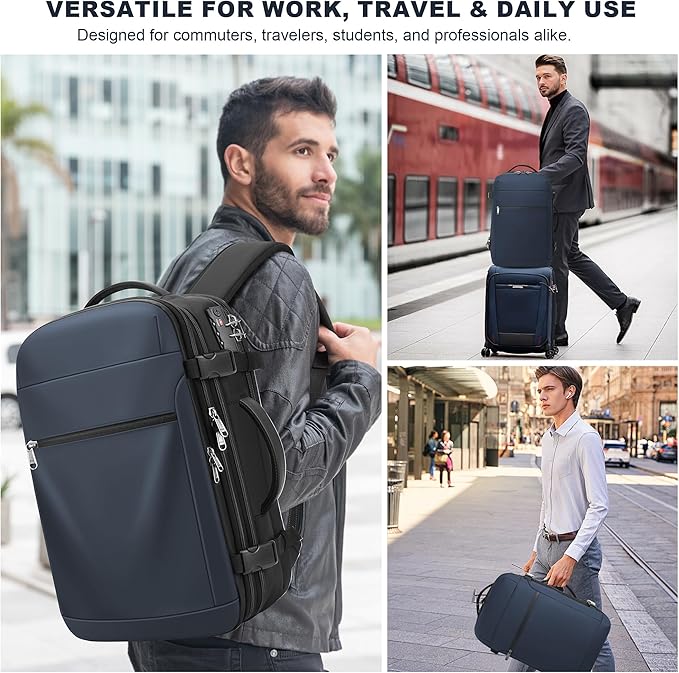 Vacuum Backpack Travel 60L Expandable Vacuum Seal Compression Travel Backpack with Pump, TSA, Waterproof Oxford,17" Laptop Compartment,Carry On Backpack for Men & Women,Business,Flight Travel(Blue)