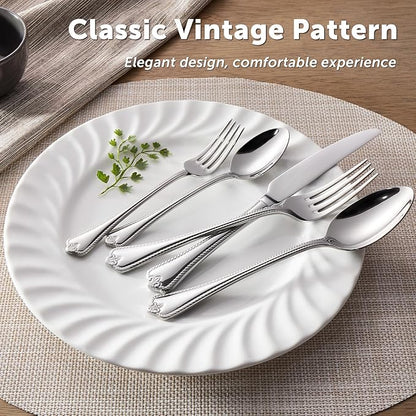 KINGSTONE Silverware Set, 40-piece 18/10 Stainless Steel Flatware Set Cutlery Set for 8, for Kitchen, Home, Wedding, Party, Mirror Polished and Dishwasher Safe, Featured Gifts