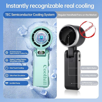 Handheld Portable Fan with Ice Cooler: 100-Speed 5500mAh Rechargeable Handheld Fan, 12H Time Hand Cooling Personal Fans with 20000 RPM Air Turbo Tech for Travel Outdoor (Green)