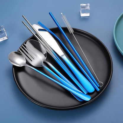 Travel Utensils,Reusable Silverware Set To Go Portable Cutlery Set with a Waterproof Carrying Case for Lunch Boxes Workplace Camping Picnic (GraBlue)