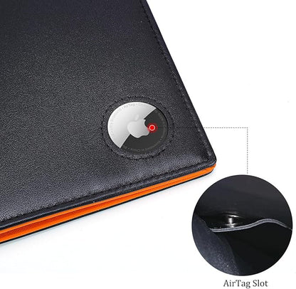 Polare Luxury RFID Blocking Leather Passport Holder Travel Wallet For Men and Women (Black/Brown with AirTag Slot)