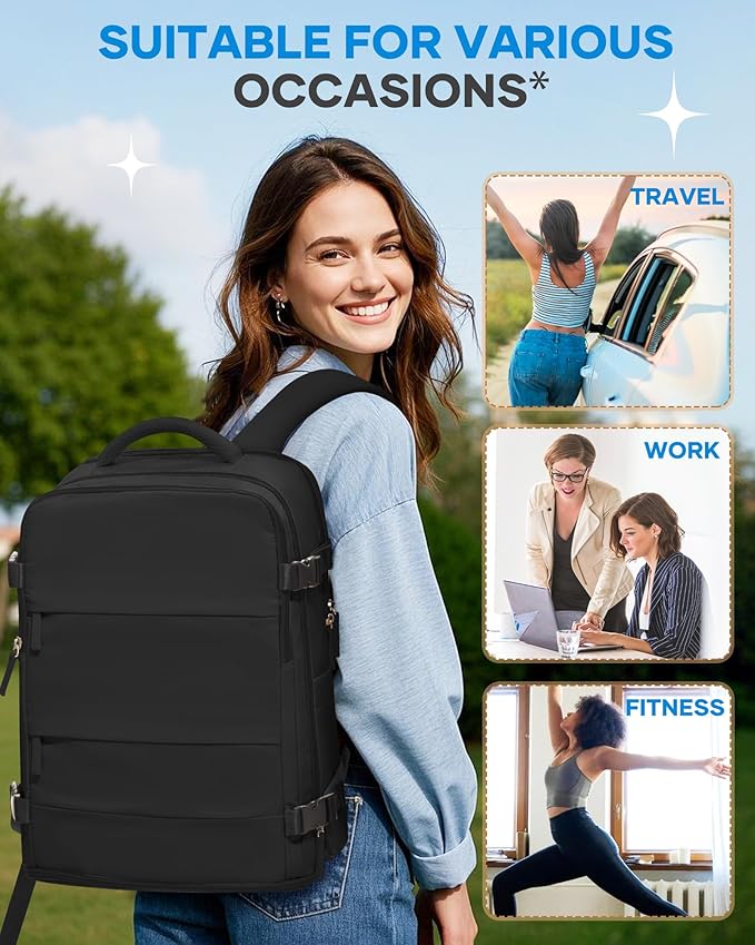 coofay Large Black Travel Backpack For Women Men Airline Approved Carry On Backpack Flight Approved Waterproof Sports Luggage Backpacks Casual Daypack Small Hiking Backpacks