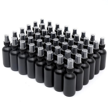 Frosted Black Glass Small Spray Bottle 2 oz 48 Packs,Fine Mist Sprayer Small Clear Bottles,Refillable Containers mini spray bottles for Cleaning Solutions and Skin Care (Frosted Black 48pcs)