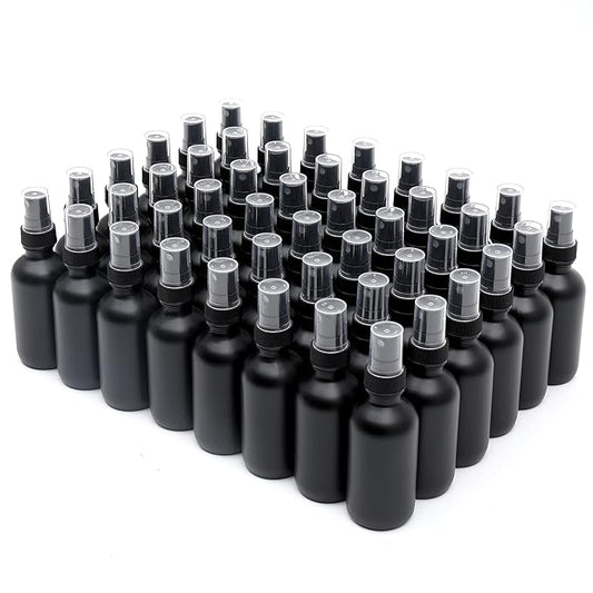 Frosted Black Glass Small Spray Bottle 2 oz 48 Packs,Fine Mist Sprayer Small Clear Bottles,Refillable Containers mini spray bottles for Cleaning Solutions and Skin Care (Frosted Black 48pcs)