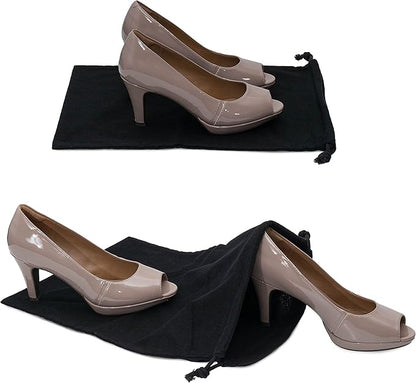 ZENPAC Shoe Bags for Storage, Black Duster Flannel Drawstring Pouch, Washable Breathable Cotton Fabric Cloth for Boots, Travel, Luggage, 12x17, 2 Pack