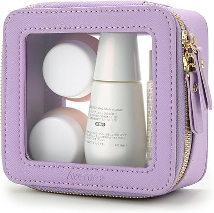 Aveniee Mini Clear Makeup Bag, Small Cosmetic Bags Travel Toiletry Pouch Organizer, TSA Approved Make up Case with Zipper, Car Bag for Essentials,Lilac
