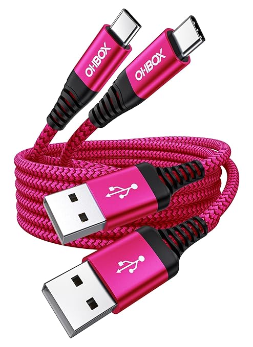 USB to USB C Cable 60W Fast Charging [2 Pack 6FT], USB A to USB C Cable for CarPlay, Durable Braided USB Type C iPhone Charger USBC Cord for iPhone 17/16/15/Pro Max, Samsung Galaxy S23 and More-Rose