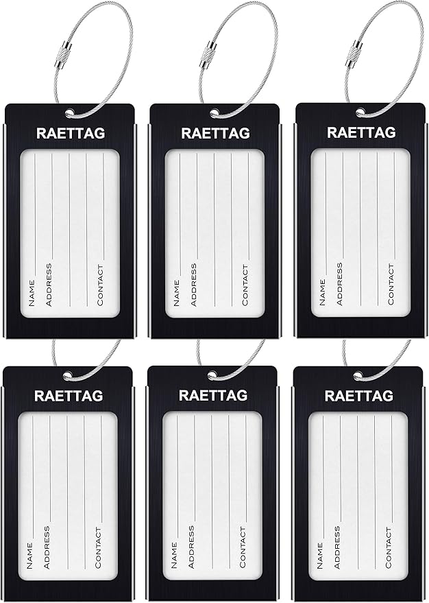 Luggage Tags Metal Suitcase Tags Travel Bag ID Identifier Luggage Tag (Black 6-Pack)